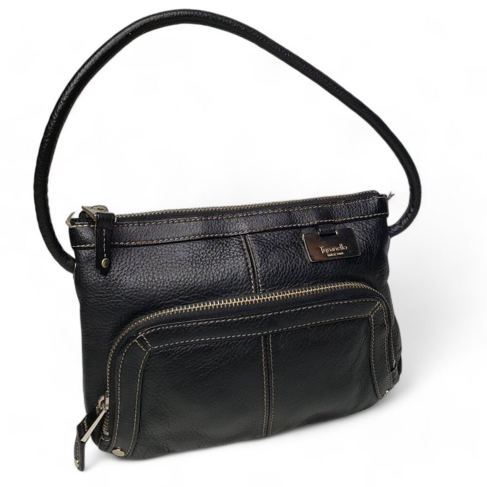 Tignanello Mini Clutch Handbag Black Pebble Leather‎ Wallet Pocket Small Purse